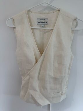 Country Road Cream Linen Wrap-Style Sleeveless Top